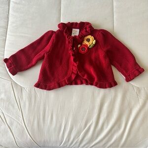 Gymboree Red Ruffled Cardigan with Floral Accent Size 3-6M